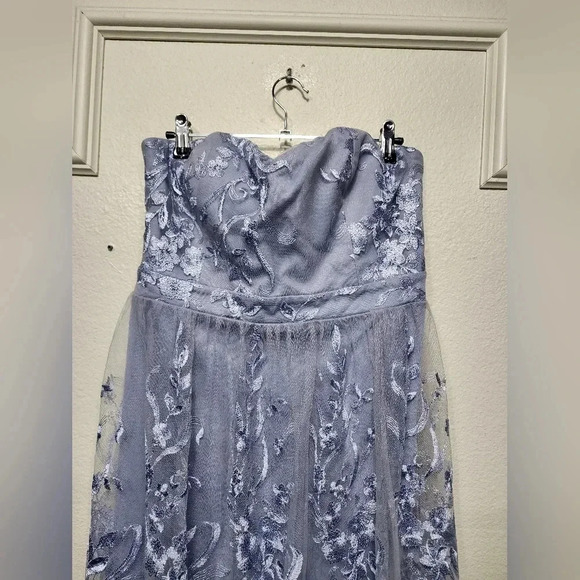 Lulu's Andria Slate Blue Embroidered Strapless Maxi Dress Wedding Party Guest - Picture 8 of 10